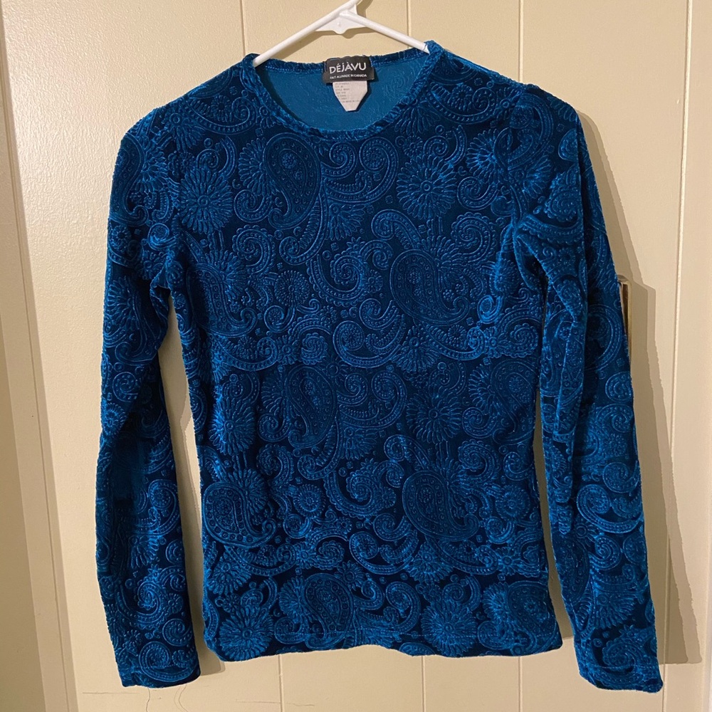 Blue velvet paisley tee shirt